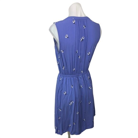 Old Navy Blue Floral V-neck Sleeveless Elastic Waist Fit & Flare Tank Dress Sz S - Picture 2 of 5